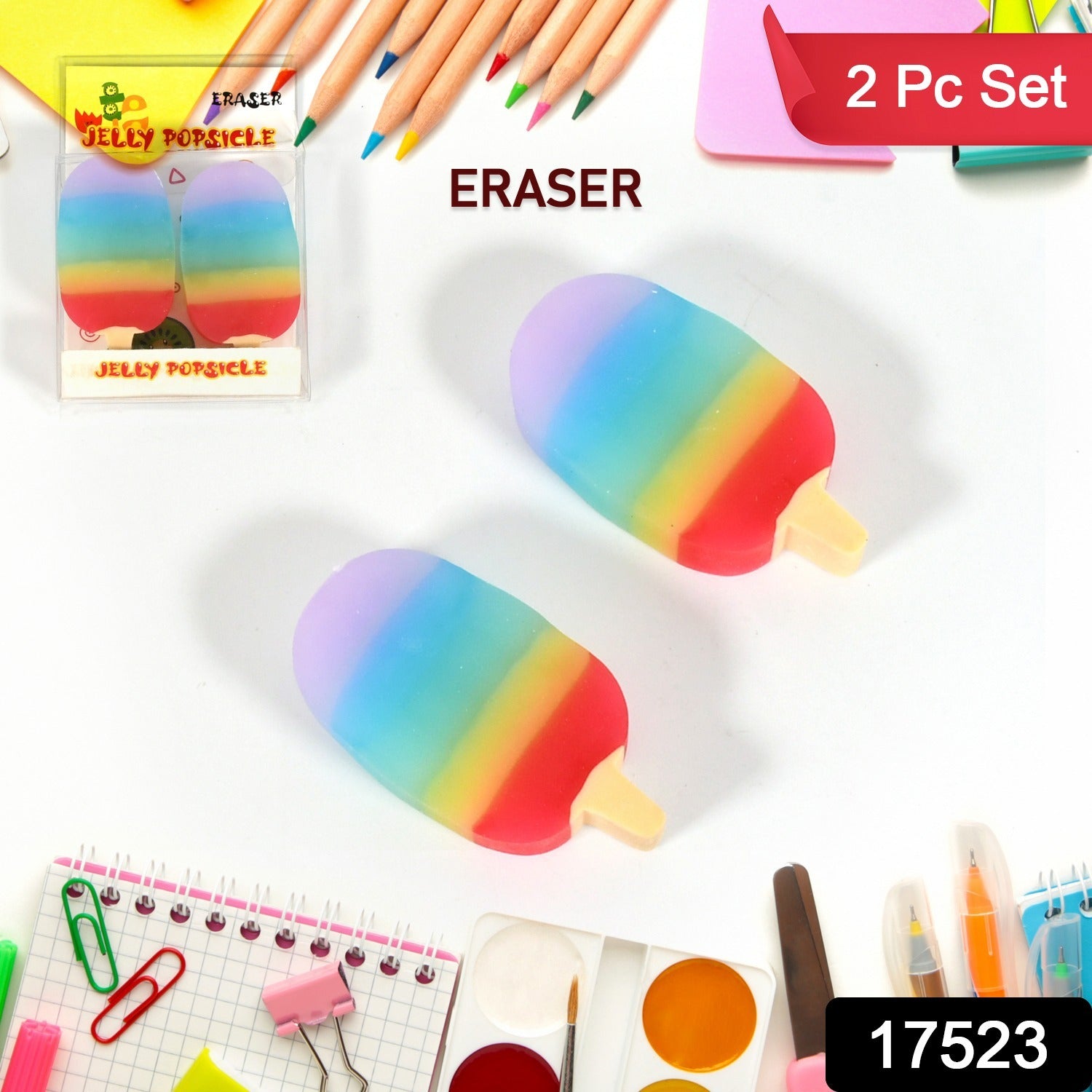 17523 Jelly Popsicle Shape Fancy & Stylish Erasers, Mini Eraser Creative Cute Novelty Eraser for Children Eraser Set for Return Gift, Birthday Party, School Prize (2 Pc Set) 17523 Jelly Popsicle Shape Fancy & Stylish Erasers, Mini Eraser Creative Cute Novelty Eraser for Children Eraser Set for Return Gift, Birthday Party, School Prize (2 Pc Set)